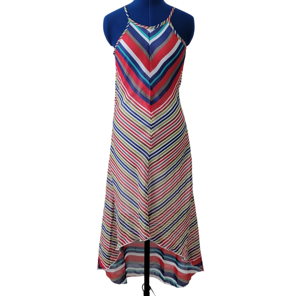 SHE'S COOL multicolor striped high low maxi dress
